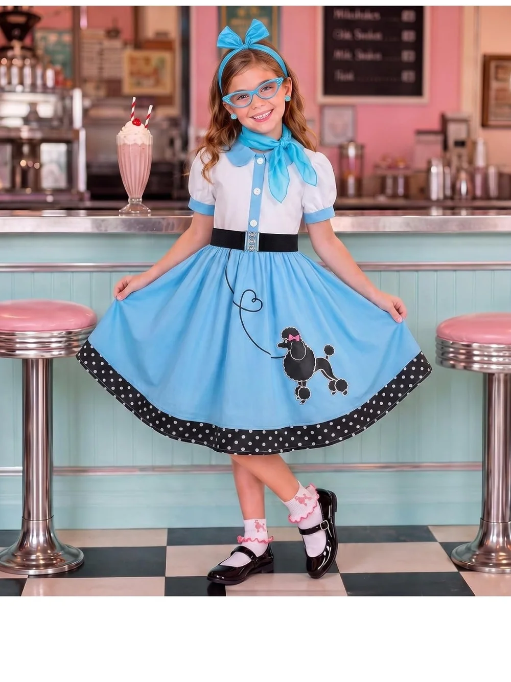 Blue Poodle Swing Dress Costume for Kids - Classic 50s Style